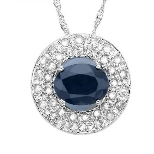 Women's 14K White Gold Over Sterling Silver ~ Diamonds and Sapphire 18 Inch Designer Necklace