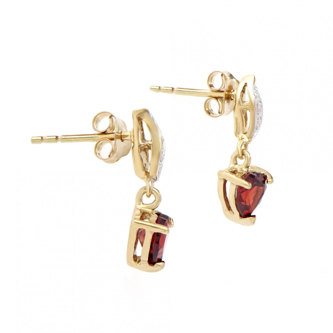 18K Yellow Gold Over Solid Sterling Silver Garnet Diamonds Designer Earrings