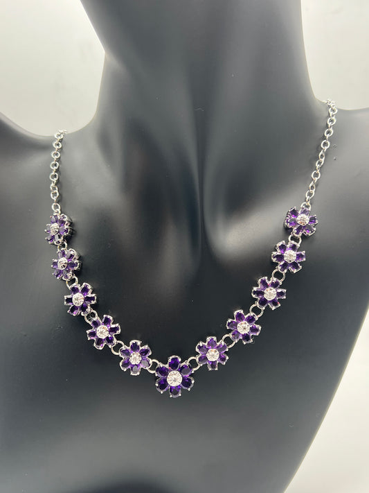 Women's White Gold Rhodium Over Sterling Silver ~ Amethyst and Diamond Designer Necklace