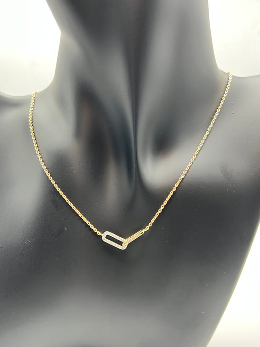 Women's 14K Yellow Gold Over Sterling Silver Diamond Paperclip Designer Necklace