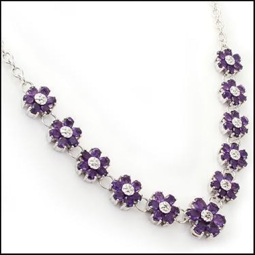 Women's White Gold Rhodium Over Sterling Silver ~ Amethyst and Diamond Designer Necklace